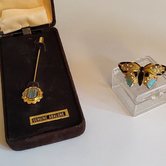 Abalone and Butterfly Pin Lot of 2 - Picture 1 of 6